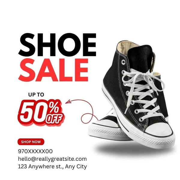 sneakers, canvas shoes, high top sneakers, athletic shoes, casual shoes, lace up shoes, sale promotion, limited time deal, modern typography, minimalist, bold, energetic, black, red, neutral